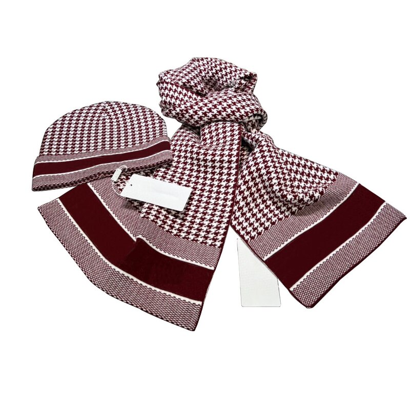 Hat Set - Manufacturer - Winter Warm Designer Beanie Scarf Unisex Houndstooth Set