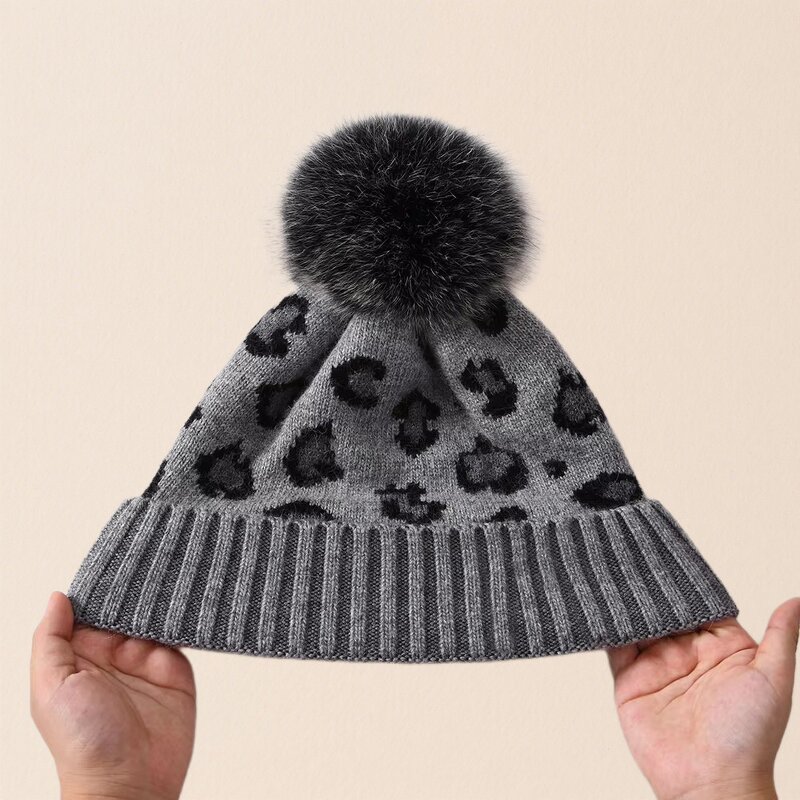 Beanie Hat - Manufacturer - Autumn Winter Leopard Jacquard Plush Pom Pom Windproof Hat