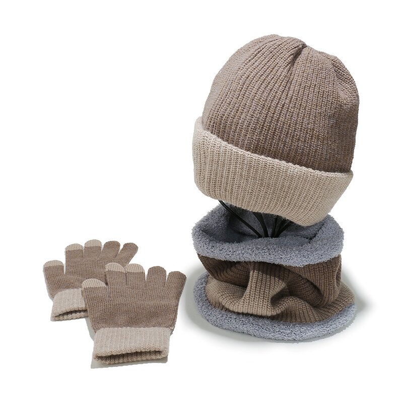 Hat Set - Manufacturer - Winter Outdoor Knit 3-Piece Hat Gloves Scarf Colorblock Set