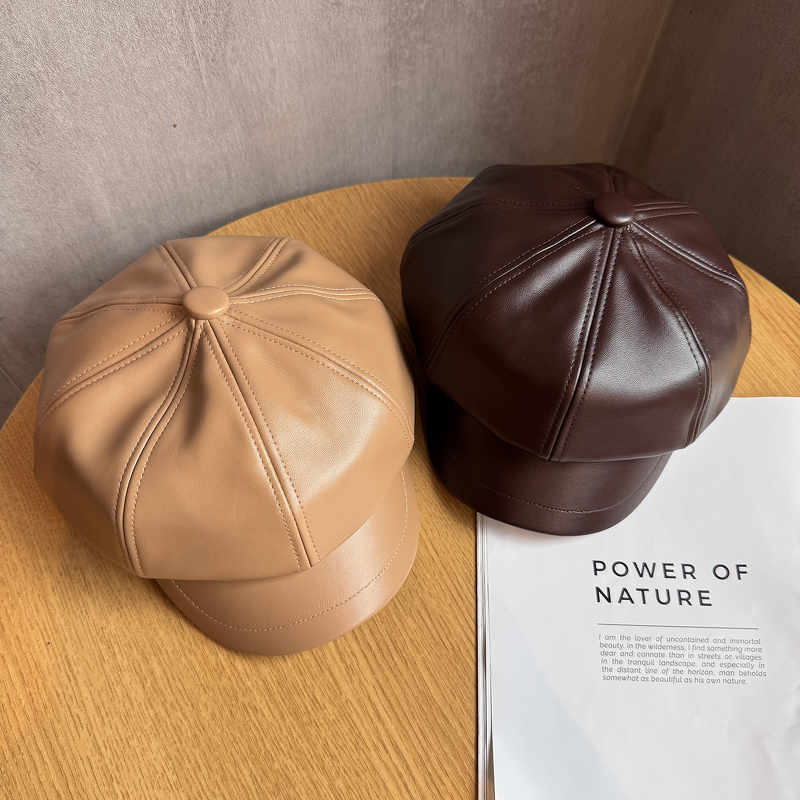 Beret - Manufacturer - Autumn Winter Man-Made Leather Octagonal Windproof Sun Hat