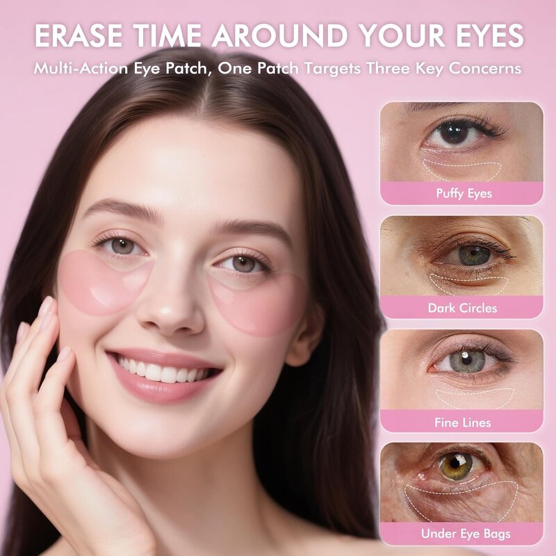 Sheet Eye Mask Manufacturer - OEM Rose Pink Hydrogel Vegan Collagen Vitamin C Hyaluronic Acid for Dark Circles