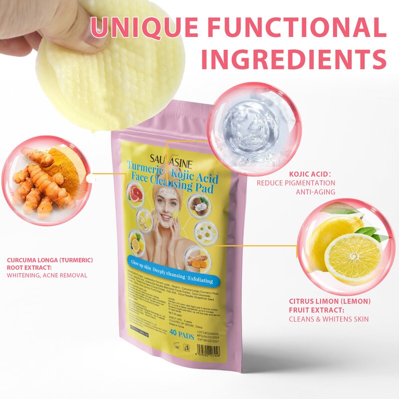 Cleansing Pads Manufacturer - Customized Private Label Facial Care Kojic Acid and Turmeric for Face Dark Spots
