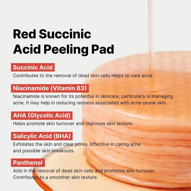 Facial Peeling Pads Manufacturer - Customized Logo Red Succinic Acid Panthenol for Exfoliating Breakout-Prone Skin