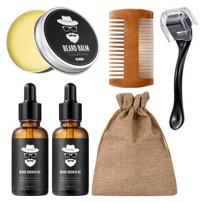 Beard Kit Manufacturer - Private Label Custom Logo Organic Beard Balm Comb Oil Growth Set