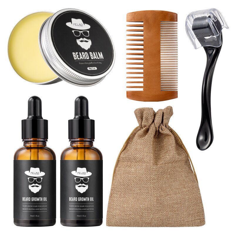 Beard Kit Manufacturer - Private Label Custom Logo Organic Beard Balm Comb Oil Growth Set