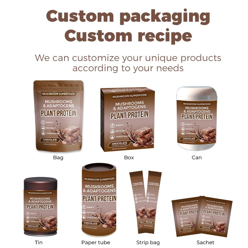 Mushroom Protein Manufacturer - Private Label Botanical Adaptogens 10 Mushrooms Energy Recovery Chocolate