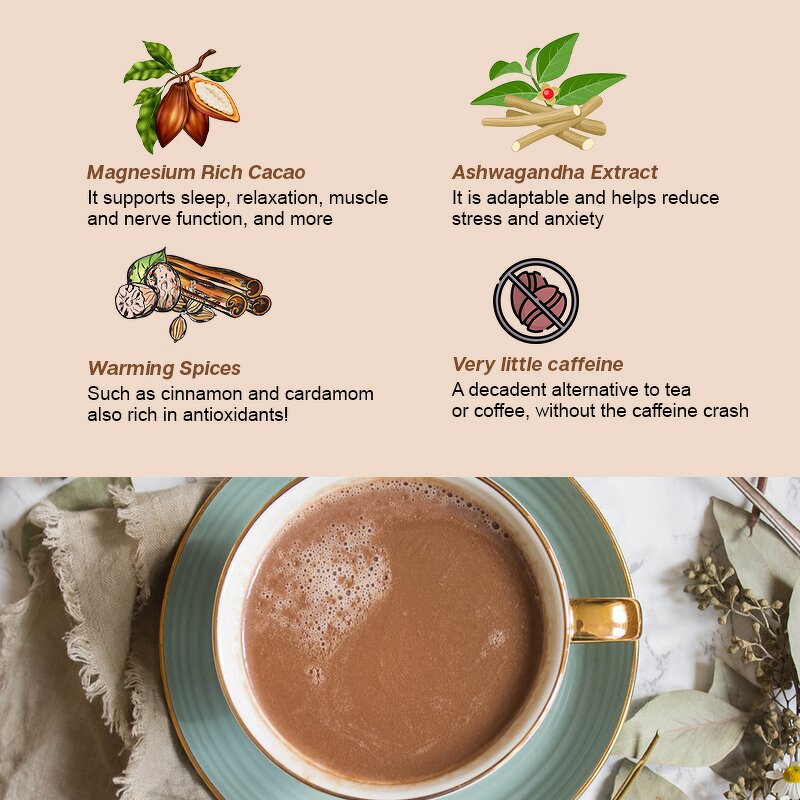 Chocolate Latte Powder Manufacturer - Private Label Superfood Chocolate Ashwagandha Mushrooms Caffeine Free