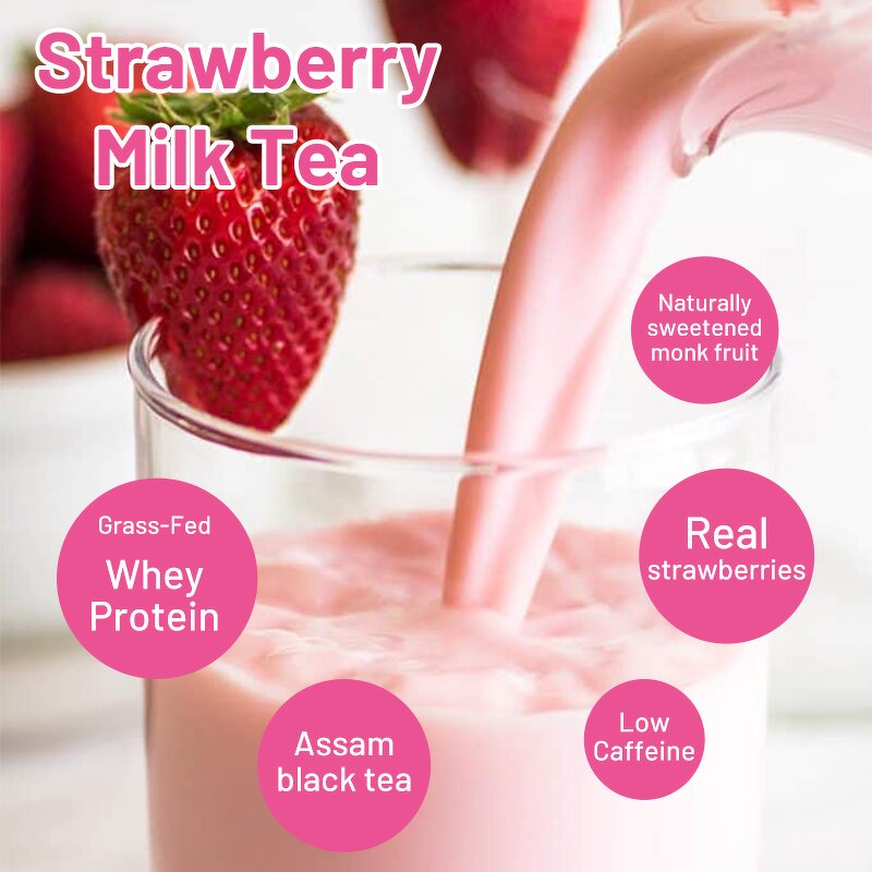 Whey Protein Milk Tea Manufacturer - Private Label 100% Grass-Fed Isolate Assam Strawberry