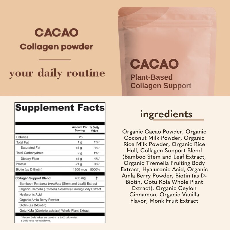 Cocoa Powder Manufacturer - Custom Logo Vegan Organic Unsweetened Cacao Latte Biotin Collagen Powder