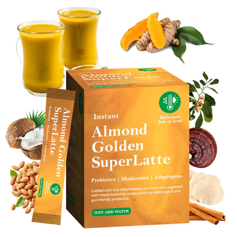 Turmeric Latte Manufacturer - Private Label Turmeric Blend Mushrooms Probiotics Turmeric Almond Superfood