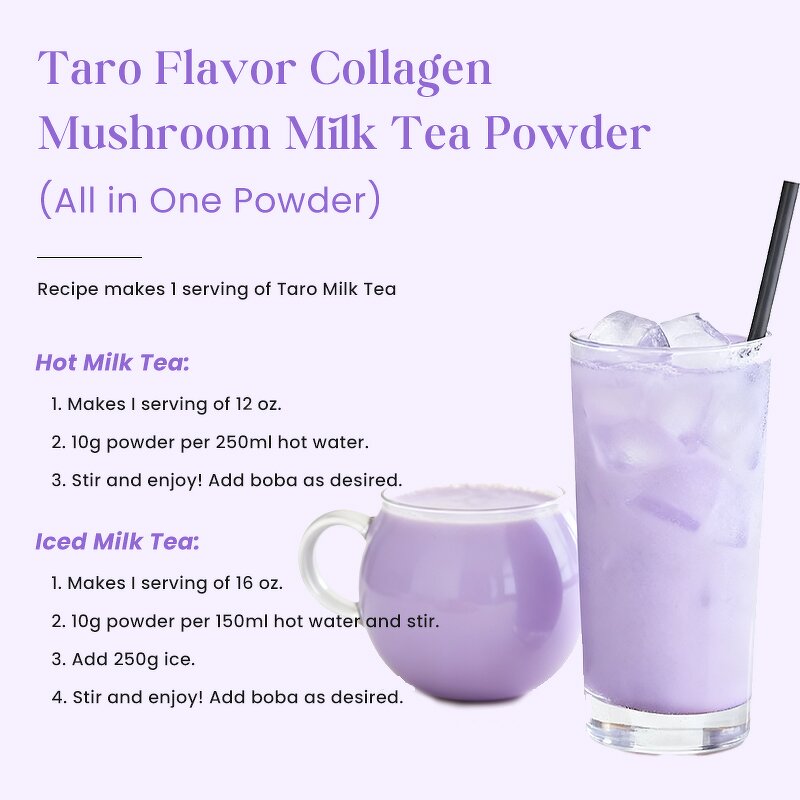 Milk Tea Powder Manufacturer - Bubble Tea All-in-One Taro Flavor Collagen Mushroom Smoothies