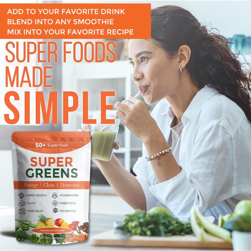 Superfood Powder Manufacturer - Private Label Super Greens Pineapple Mango Mushrooms Probiotics Fiber