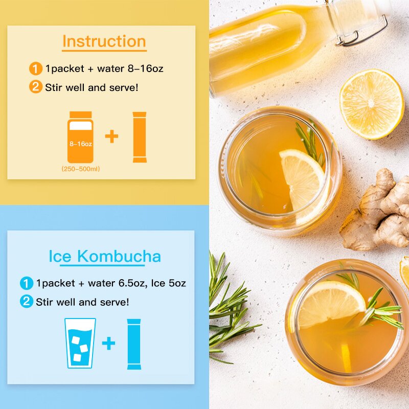 Kombucha Drink Manufacturer - Private Label Hydration Mix Sugar Free Live Probiotics Prebiotics Lemon