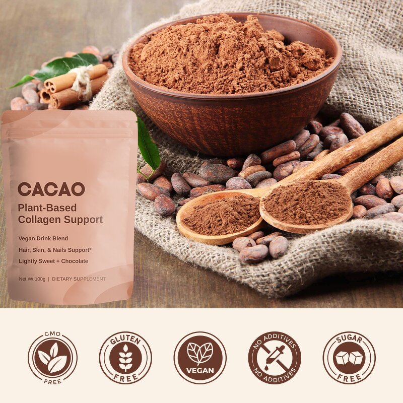 Cocoa Powder Manufacturer - Custom Logo Vegan Organic Unsweetened Cacao Latte Biotin Collagen Powder