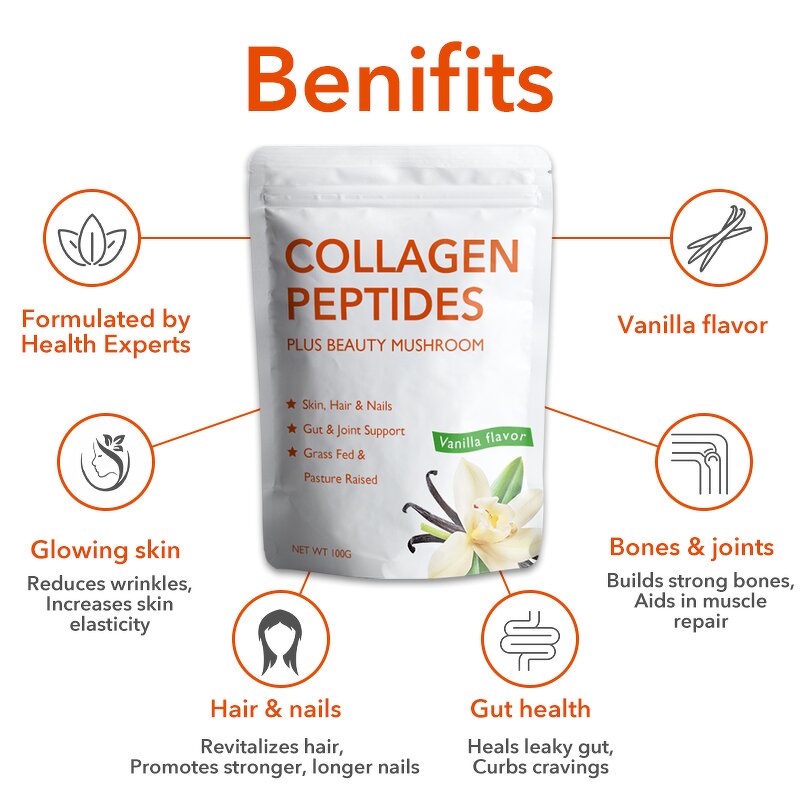 Collagen Mushroom Powder Manufacturer - OEM Organic Hydrolyzed Collagen Vanilla Tremella Mushroom