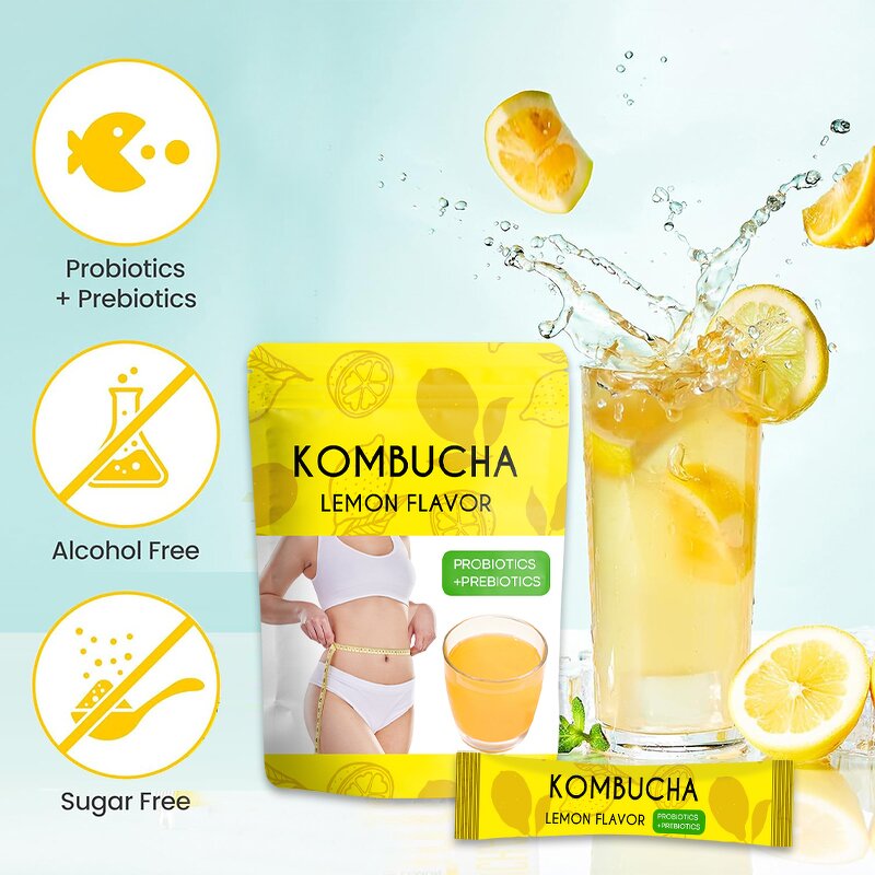 Kombucha Drink Manufacturer - Private Label Hydration Mix Sugar Free Live Probiotics Prebiotics Lemon