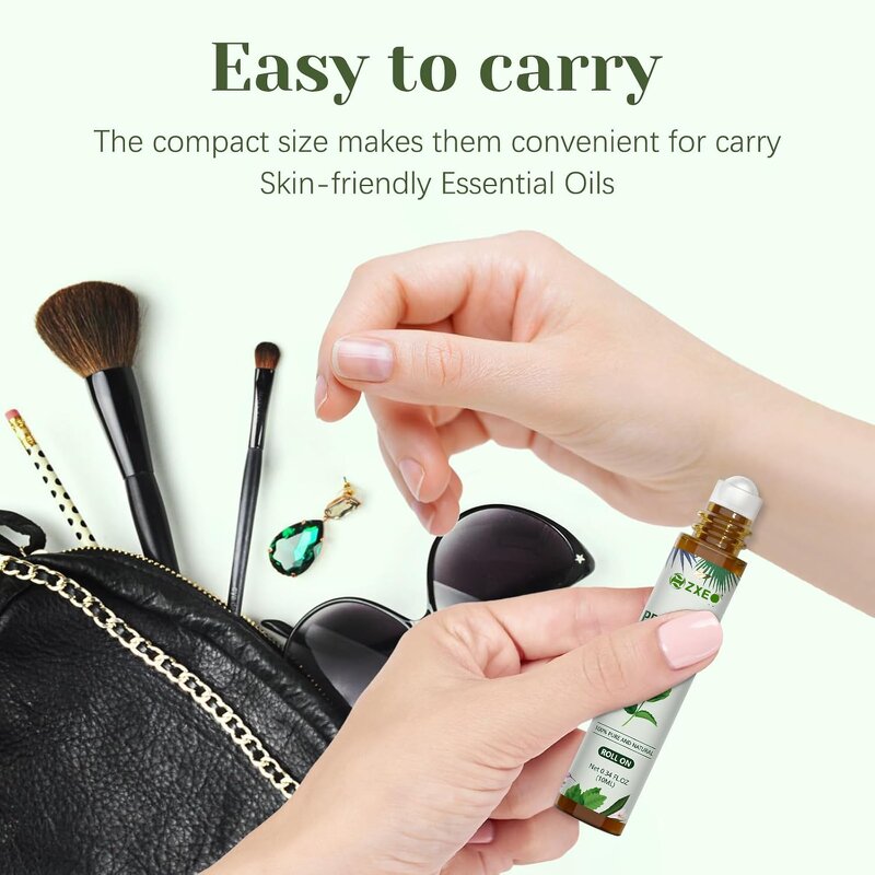 Aroma Roller Set - Brands Pure Natural Lavender Peppermint 10ml for Skin Care