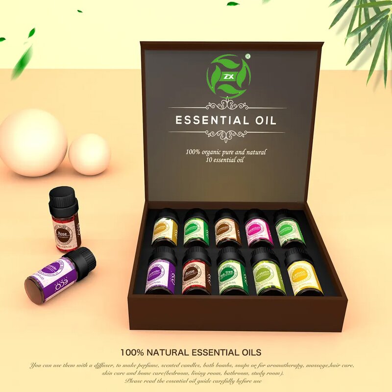 Essential Oil Set - 6x10ml 100% Pure Natural with Free Diffuser Retail