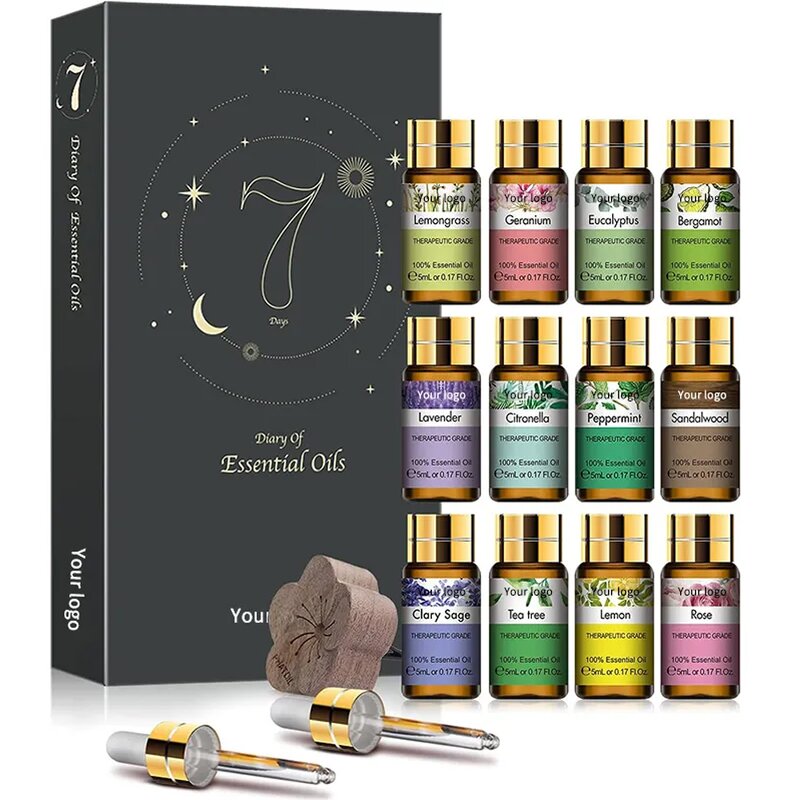 Essential Oil Set - 2025 Hot Sale Private Label 6 Organic Lavender Tea Tree with Gift Box