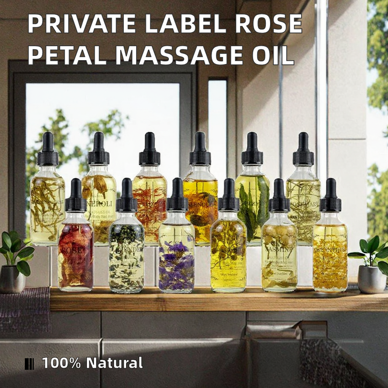 Body Oil Set - Rose Jasmine Peony Lavender 4-Pack 30ml for Face Body Nails Massage