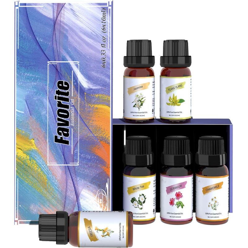 Essential Oil Set - Sweet Orange Eucalyptus Tea Tree Olive Lavender Camellia for Aromatherapy Perfume