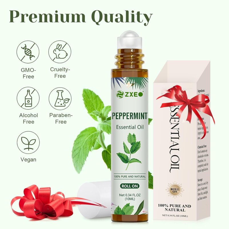 Aroma Roller Set - Brands Pure Natural Lavender Peppermint 10ml for Skin Care