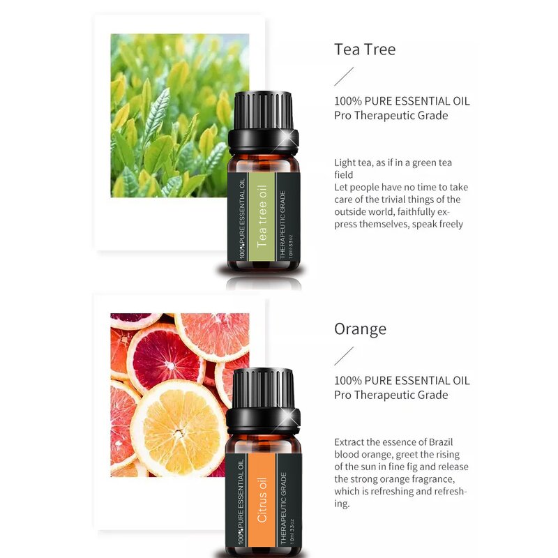 Diffuser Set - 2025 Top 20 100% Pure Natural Lavender Tea Tree 10ml Organic Peppermint