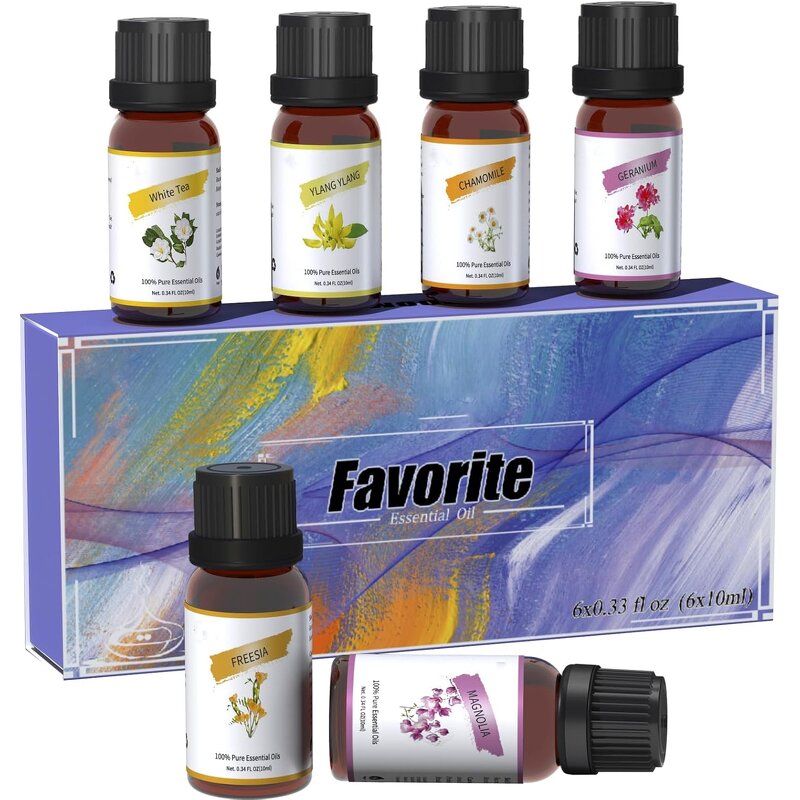 Essential Oil Set - Sweet Orange Eucalyptus Tea Tree Olive Lavender Camellia for Aromatherapy Perfume