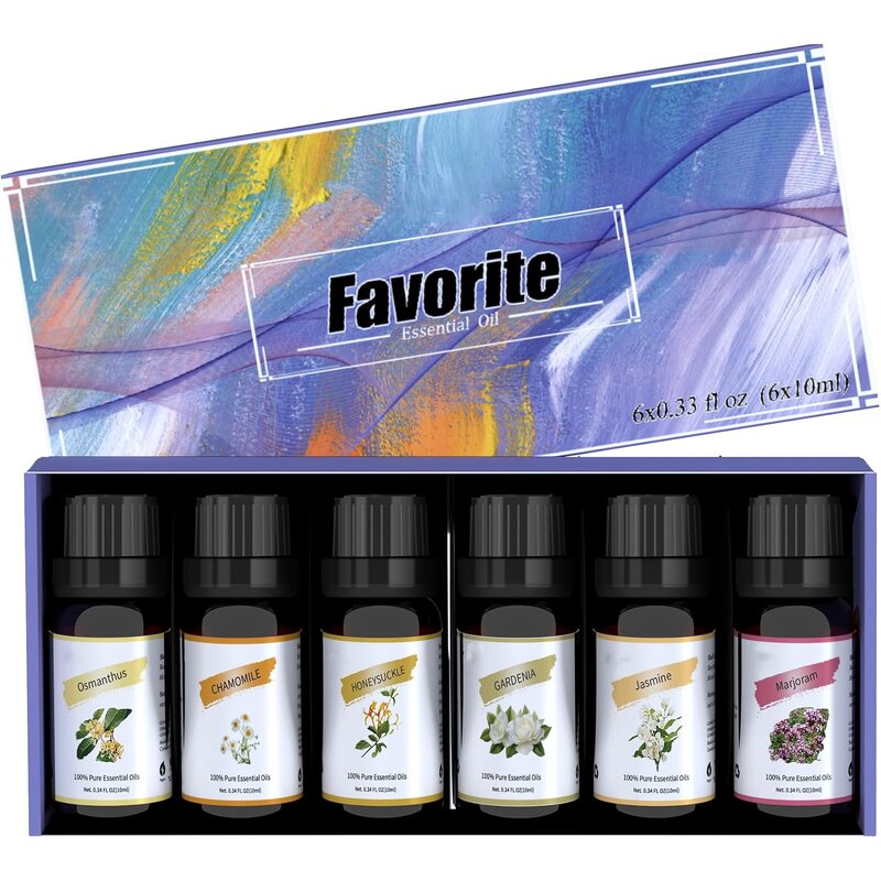Essential Oil Set - Sweet Orange Eucalyptus Tea Tree Olive Lavender Camellia for Aromatherapy Perfume