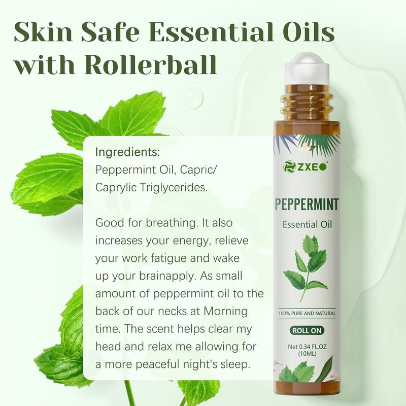 Aroma Roller Set - Brands Pure Natural Lavender Peppermint 10ml for Skin Care