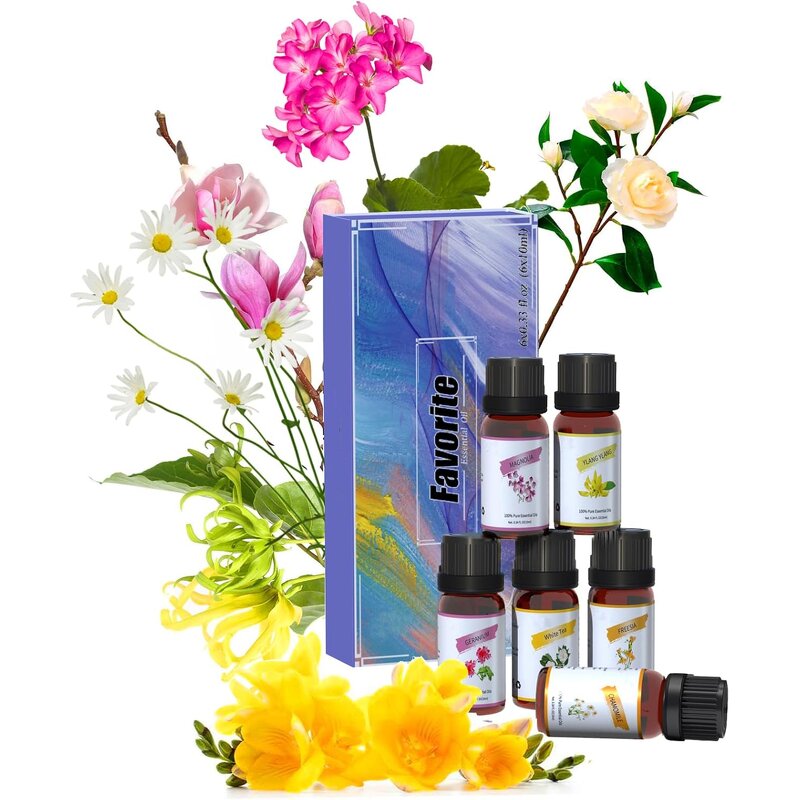 Essential Oil Set - Sweet Orange Eucalyptus Tea Tree Olive Lavender Camellia for Aromatherapy Perfume
