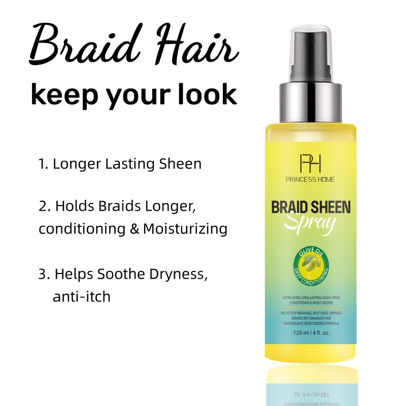 Braid Sheen Spray Manufacturer - Custom Logo Bulk Extra Hold Dry Fast Long Lasting 120ML Unisex