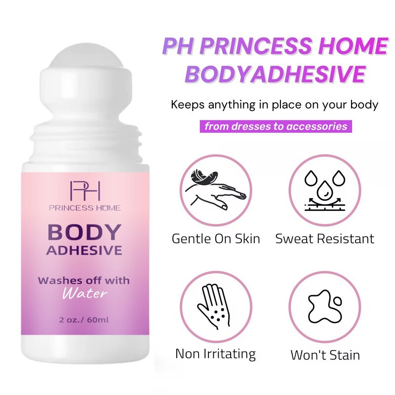 Body Adhesive Glue Manufacturer - PH PRINCESS HOME Roll on Liquid Fashion Tape Long-Lasting Hold 2oz