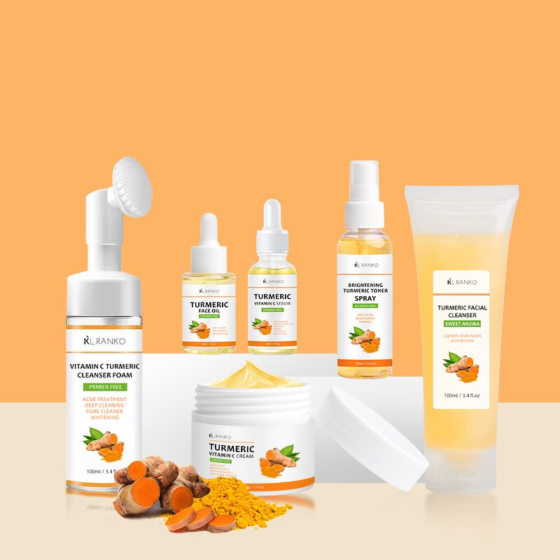 Skincare Set Manufacturer - Turmeric Whitening Routine - Dark Spots Removal Cleanser Toner Serum Cream Mask