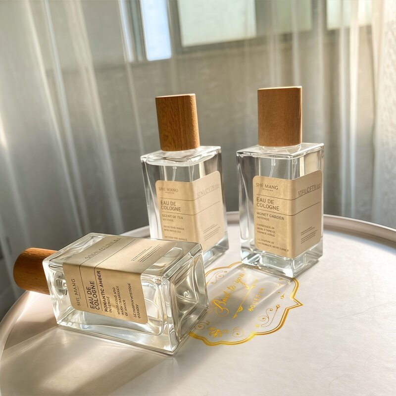 Perfume Bottles Manufacturer - 30ml 50ml 100ml Rectangle Vintage Square Spray Empty Glass With Wooden Cap