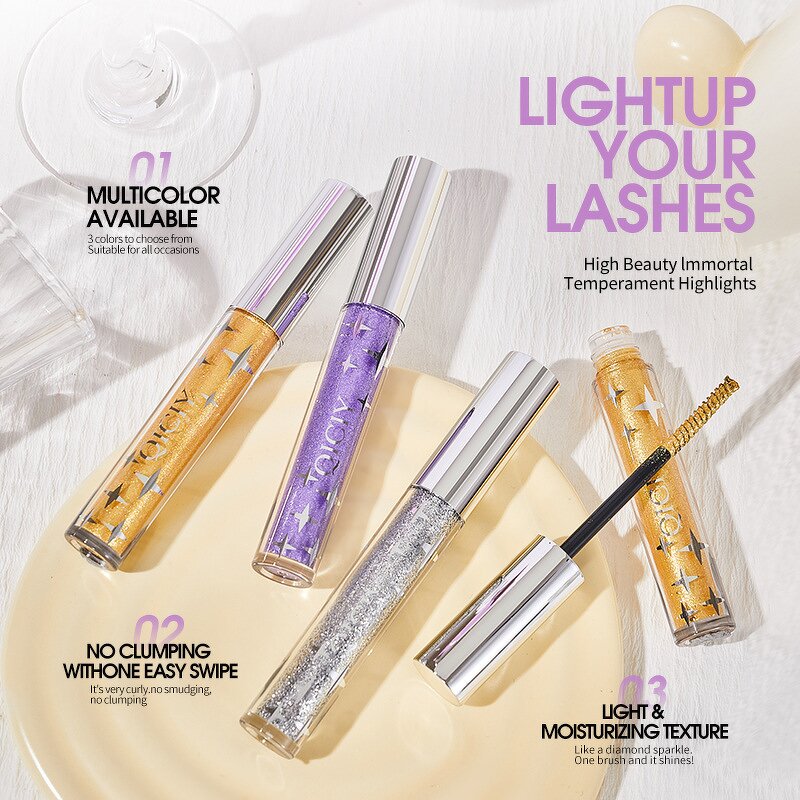 Eyelash Mascara Manufacturer - Qiciy Waterproof Long Lasting Thick Curling Glitter Silver Yellow Purple Colorful