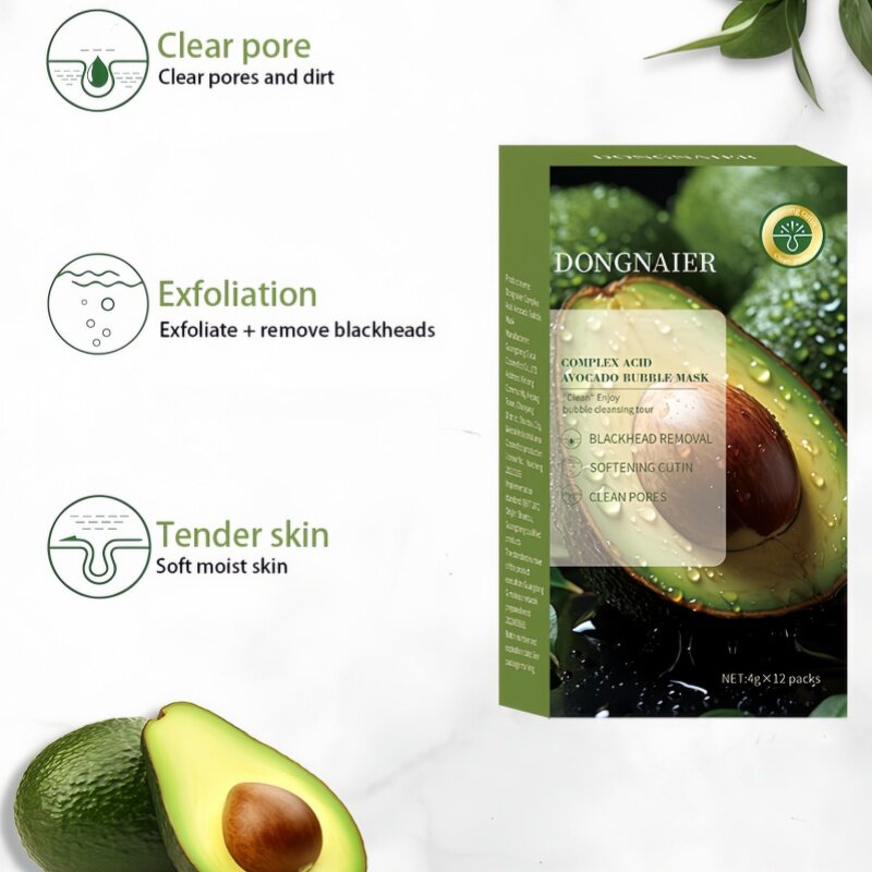 Facial Mask Manufacturer - 12 PCS Avocado Bubble Cleanses Pores Foams Remove Blackheads Whitening Anti-Aging
