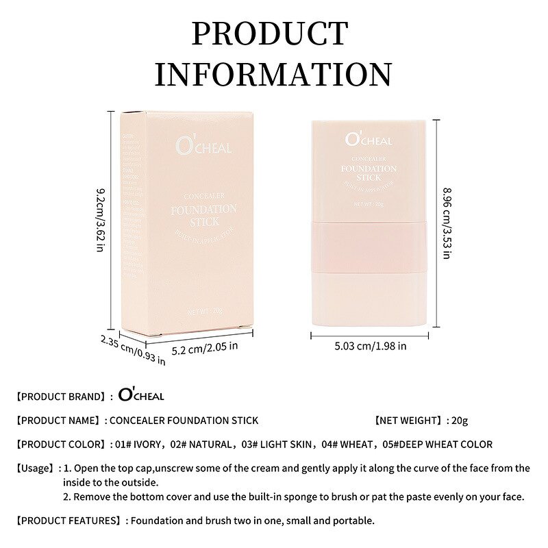 Concealer Stick Manufacturer - 5 Color Lightweight Full Coverage Matte with Sponge Whitening