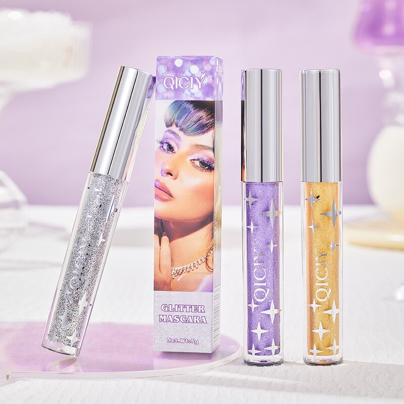 Eyelash Mascara Manufacturer - Qiciy Waterproof Long Lasting Thick Curling Glitter Silver Yellow Purple Colorful