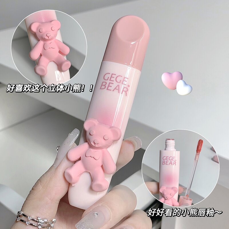 Lip Gloss Manufacturer - Cute Pink Bear 6 Colors Non Sticky Long Lasting Waterproof Velvet Matte