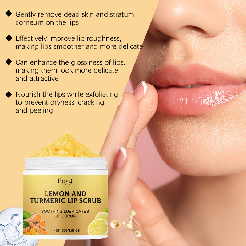 Lip Scrub Manufacturer - HOYGI Turmeric Lemon Cream Oil Moisturizing Organic Lip Balm Whitening Vitamin C Collagen Formula