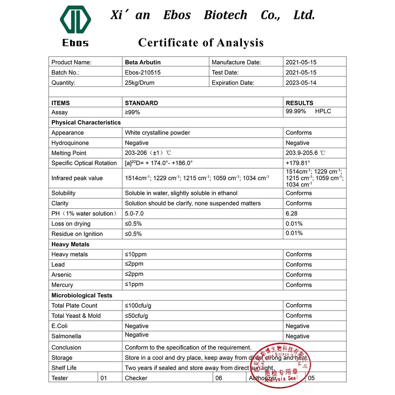 Beta Arbutin Powder - Cosmetic Grade Brightening Bearberry Leaf Extract