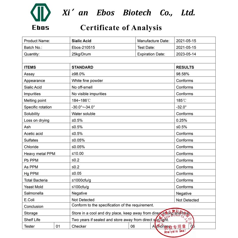 Sialic Acid Powder - 98% N-Acetylneuraminic Acid CAS 131-48-6 & Wholesale