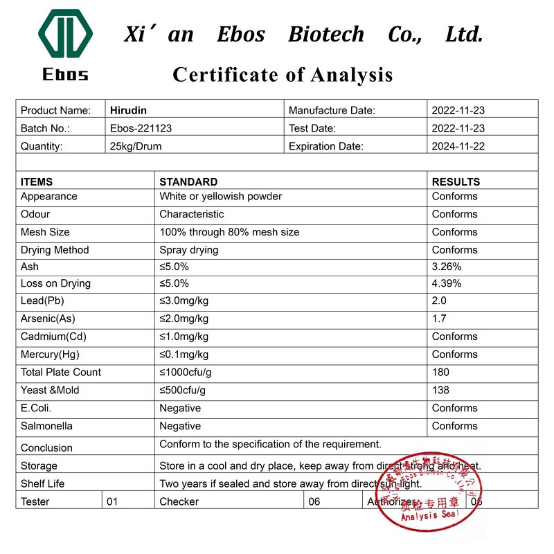 Hirudin Powder - Leech Peptide 800Atu & Pure & Ebos Supply