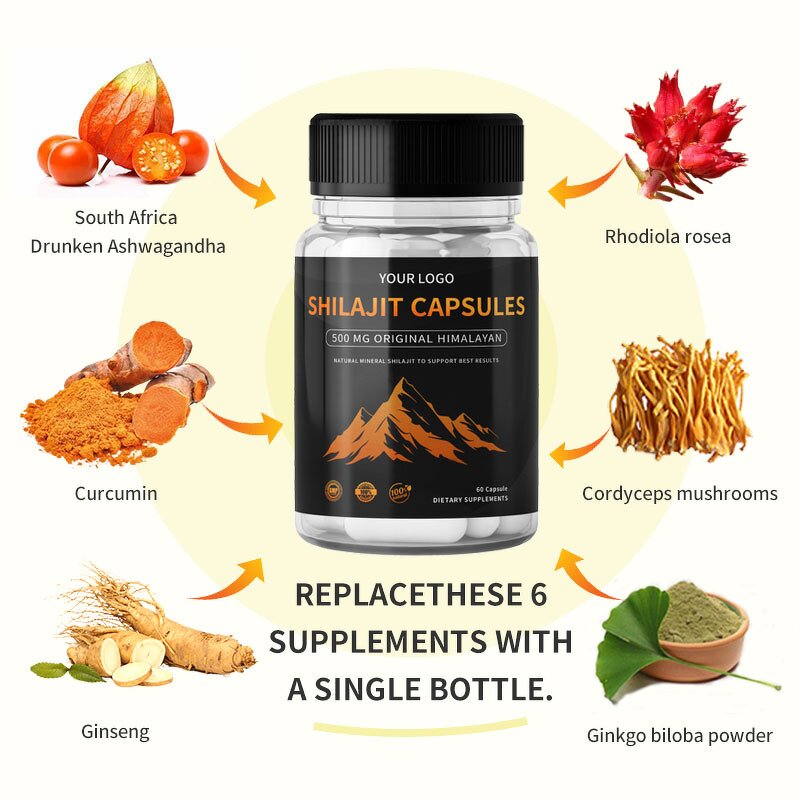 Shilajit Extract Capsules - Organic Ashwagandha & Pure Resin Extract & OEM Service