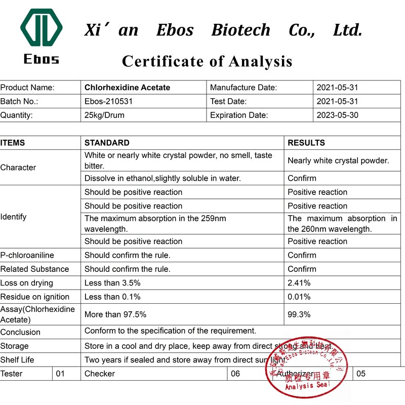 Chlorhexidine Acetate - 99% CAS NO. 56-95-1 Factory Supply