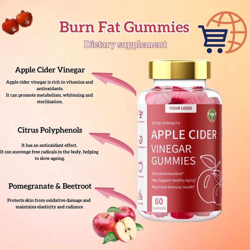 Apple Cider Vinegar Gummies - Flat Tummy For Weight Loss & Natural Flavor
