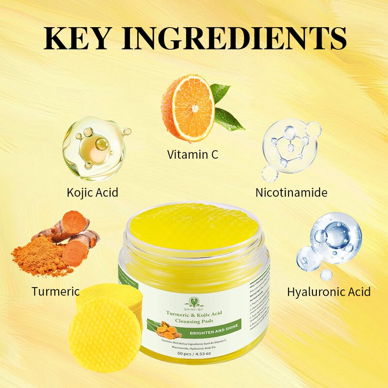 Cleansing Pads Manufacturer - Hot Selling Low Moq Private Label Dark Spots Remover Kojic Acid Turmeric Cleansing Pads