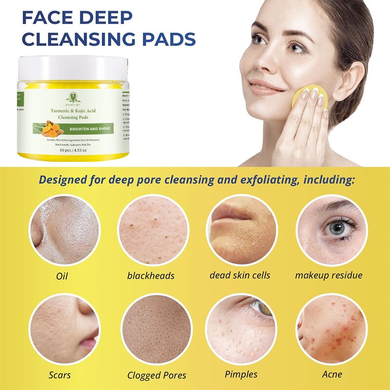 Cleansing Pads Manufacturer - Hot Selling Low Moq Private Label Dark Spots Remover Kojic Acid Turmeric Cleansing Pads
