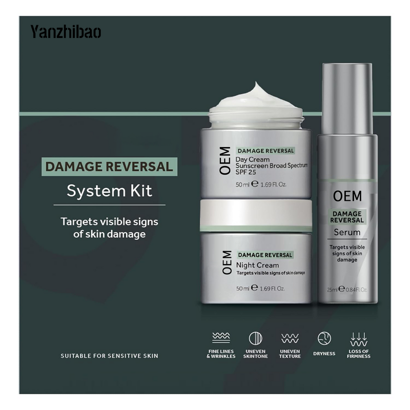 Skin Care Set Manufacturer - OEM Damage Reversal with Anti-Aging Serum Day SPF 25 Cream Night Cream Sun Damage Repair